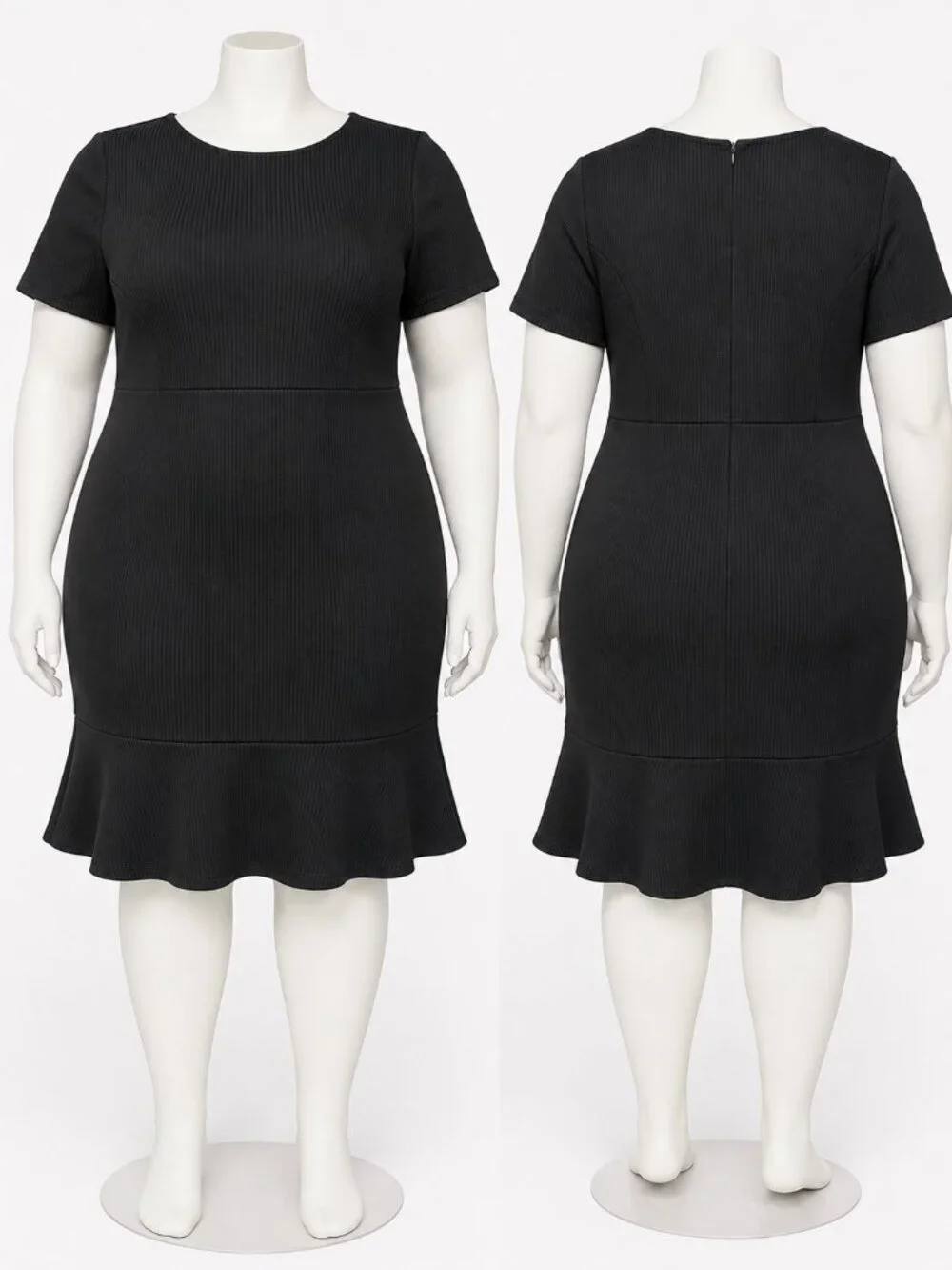Michael Kors Black Ribbed Fit & Flare Midi Dress Plus Size 24W